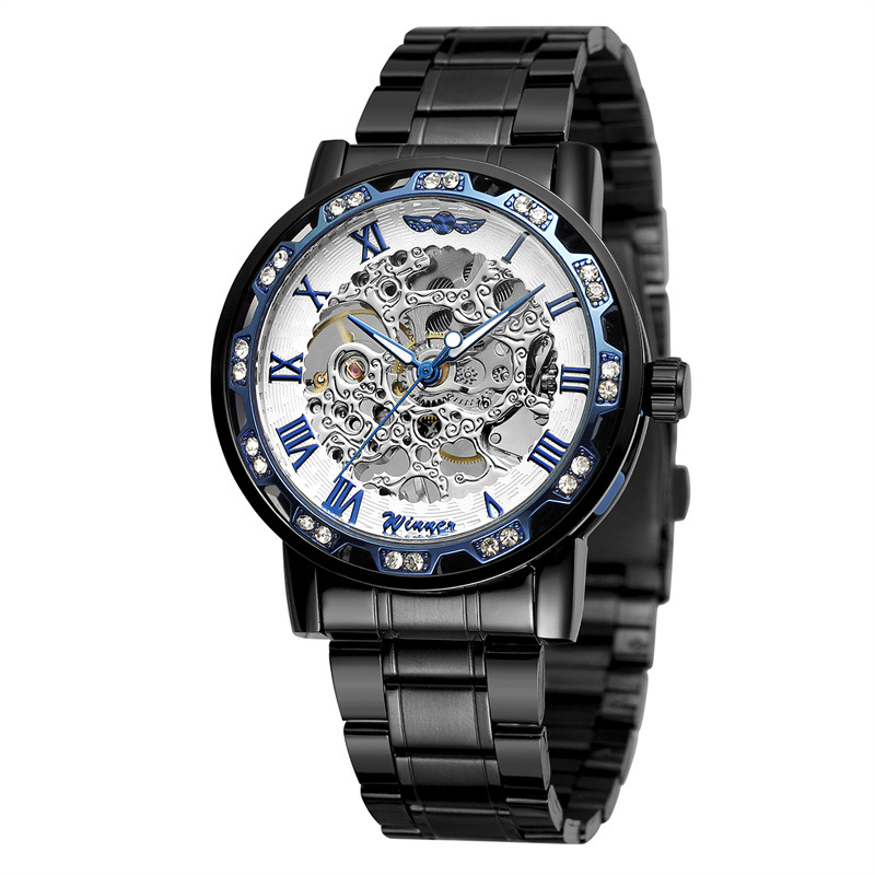 T-WINNER8012 nuevo fresco zafiro azul movimiento mecánico semiautomático regalo de los hombres de acero correa de reloj