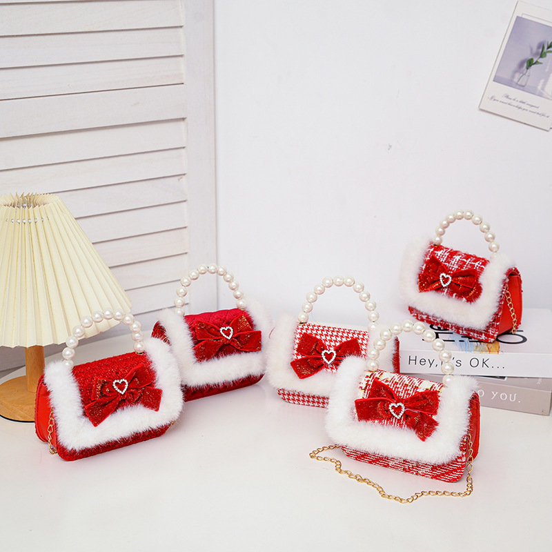 Bolsa de Año Nuevo para niños, bolso de arco de perlas, bolso de mano, bolso de Año Nuevo, bolso de moda, bolso de princesa