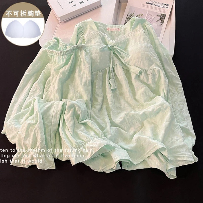 Pijamas de Manga Larga para Otoño e Invierno con Relleno en el Pecho para Mujer, Estilo Coreano 2025, Lindo Traje con Flores Pequeñas, Ropa de Dormir para Estudiantes