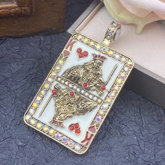 蜜南中古vintage 捷克鑽鑲嵌琺瑯撲克牌紅桃K 造型時尚個性 吊墜