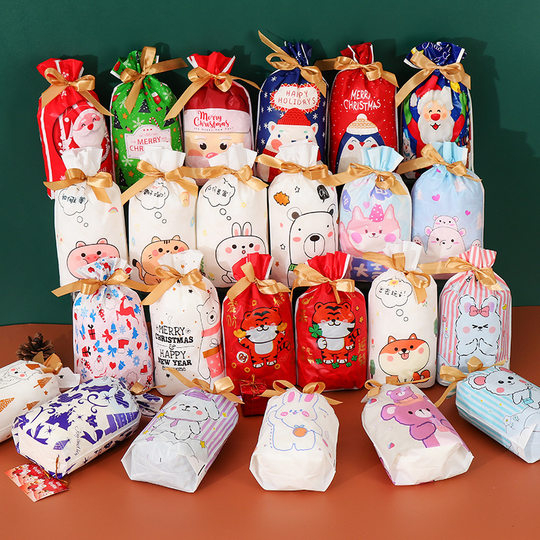 Cross-border hot sale biscuit drawstring bag festive candy gift packaging bag New Christmas Apple ribbon drawstring bag