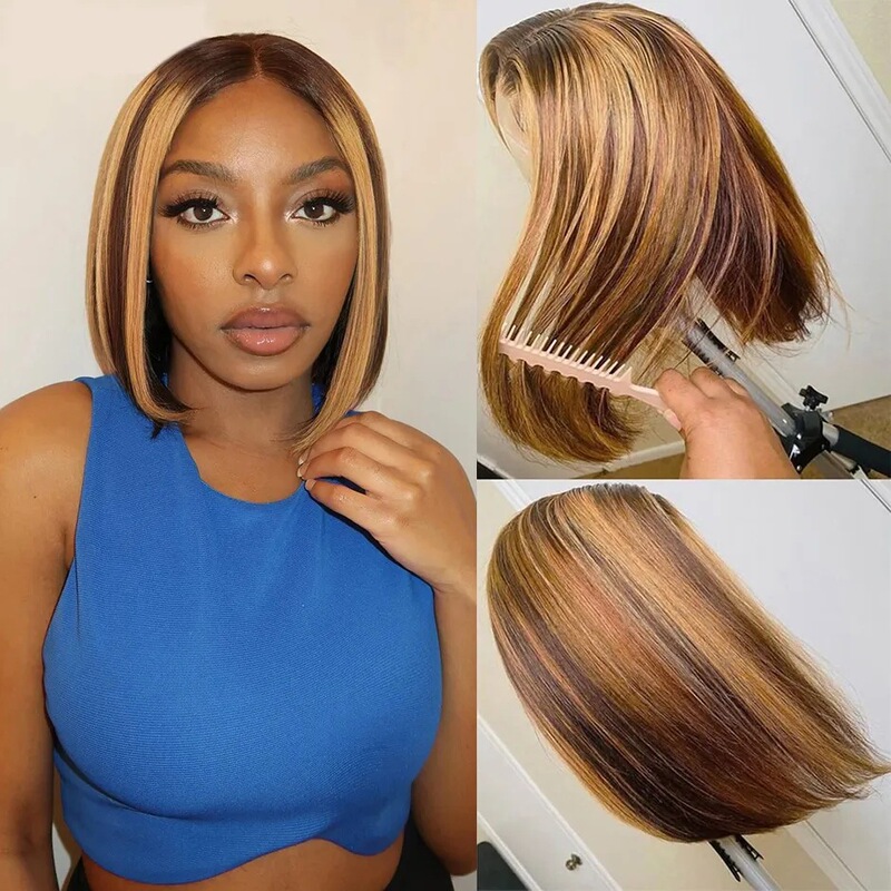 European and American Bob short straight hair wigs front lace wig wave head chemical fiber full head cover