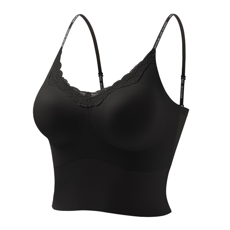 Base líquida de cuello en V, chaleco de cordón sin trazas con cojín de pecho para mujeres, ropa interior corta apretada.
