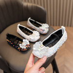 女童2025春季新款蝴蝶结软底中大童公主皮鞋厂家批发松紧带儿童鞋