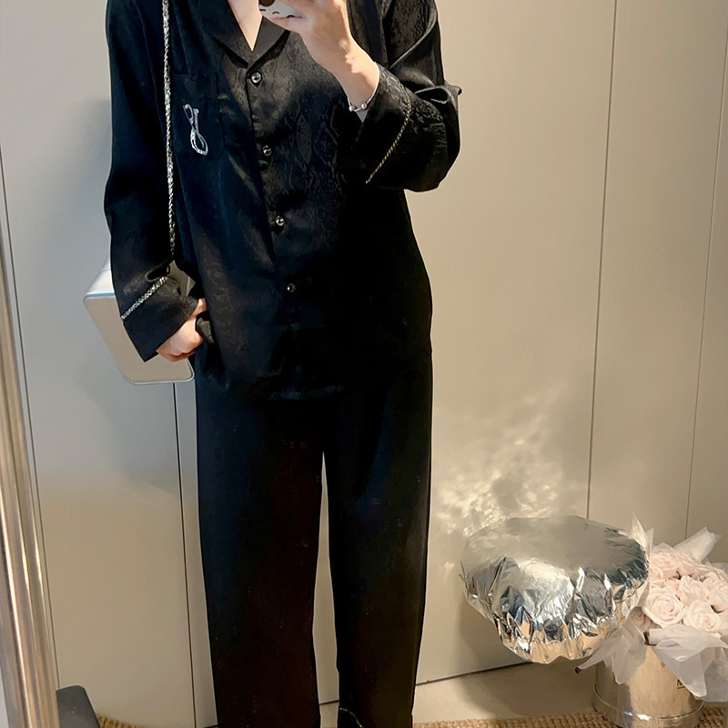 睡衣女冰丝秋冬新款长袖长裤提花纯色高级可外穿新款家居服套装|undefined