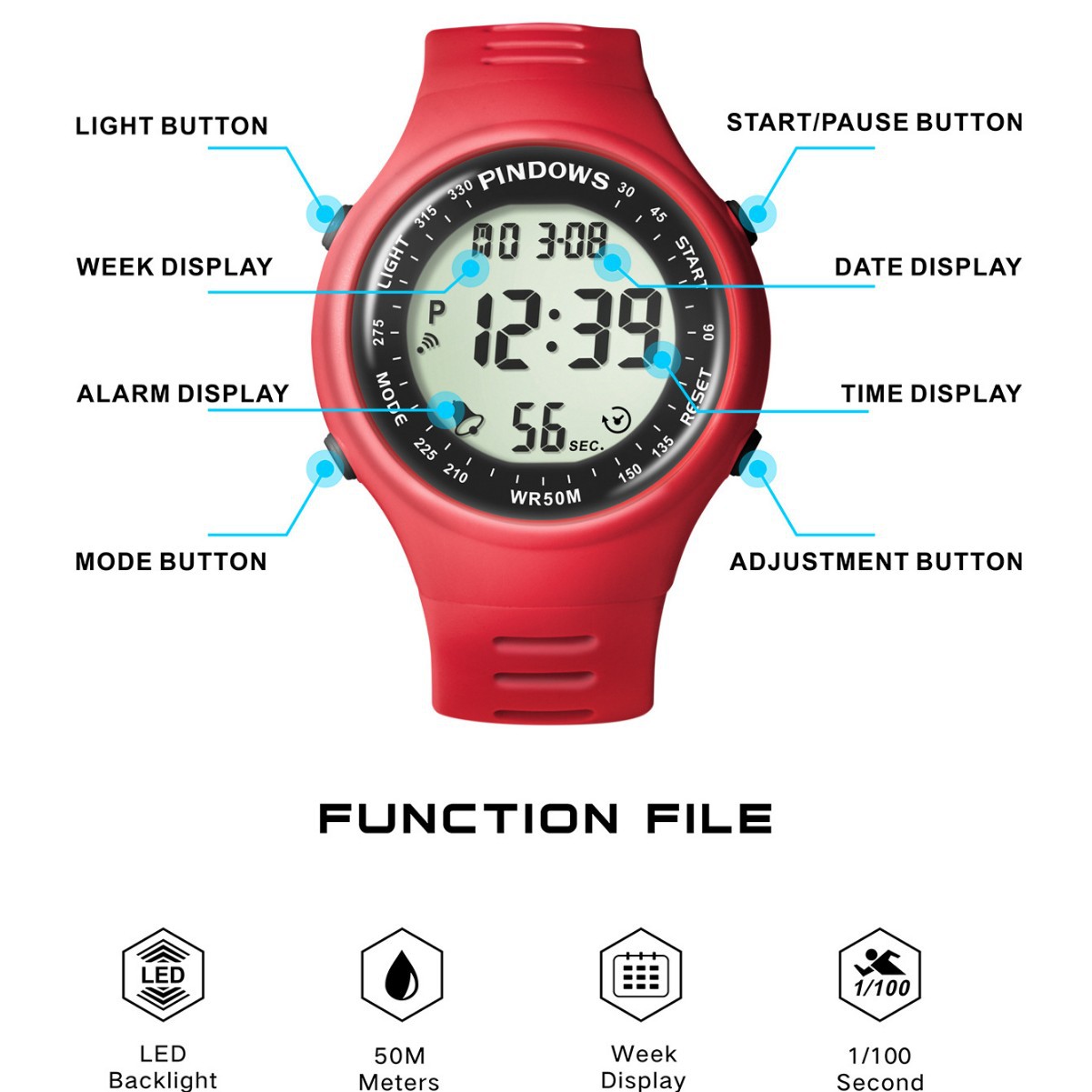 새로운 밝은 색 충격 방지 방수 다기능 소년 도매 스포츠 전자 시계 공장 직접 판매