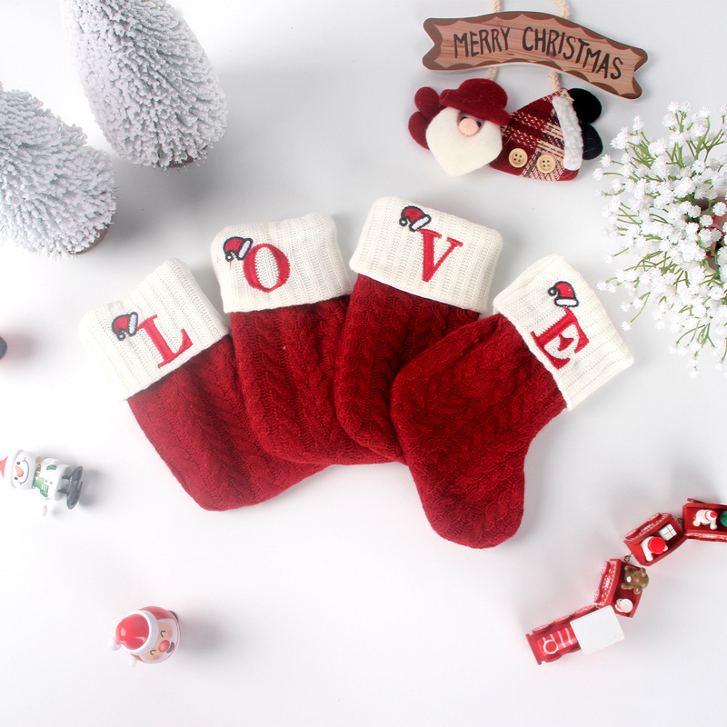 越境新作クリスマス装飾品子供用装飾品赤いニット刺繍文字入りクリスマスソックス飾りshein|undefined