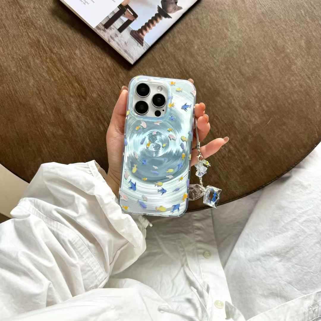 Colgante de Pez Colorido con Diseño Simple en Espiral para Funda de iPhone 16 Pro Max, Compatible con iPhone 15/13/14/17P para Mujer