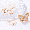 2022 New Creative European and American Wind Butterfly Inlays Diamond Passing Ring Personalized Star Moon Five -piece Ring