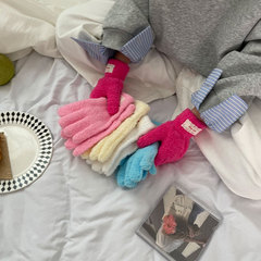 奶油状毛绒绒纯色系外出骑行保暖五指分开手套韩系女主针织学生