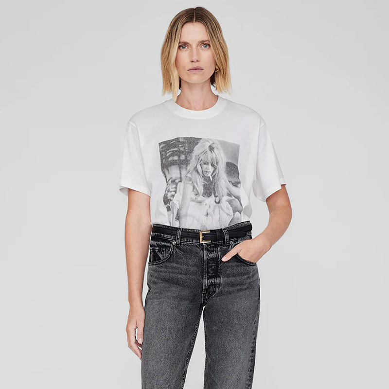 25 Summer New North American Niche Front Digital Printing Brigittebardot Graffiti Women's Short Sleeve T-Shirt