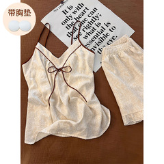 新中式高级感复古国风印花吊带睡衣女夏季新款背心短裤家居服套装