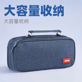 跨境船型帆布笔袋大容量文具盒学生双层多功能手提文具袋拉链便携