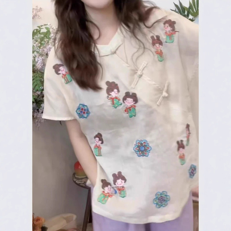 新中式国风时尚白色小糖人衬衫女夏季小个子绝美漂亮上衣唐装汉服|undefined