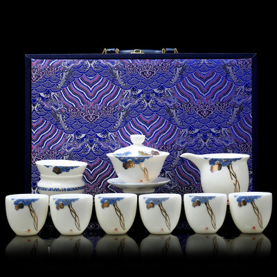 德化建白瓷羊脂玉陶瓷功夫茶具套装定制礼品定制LOGO木制礼盒包装