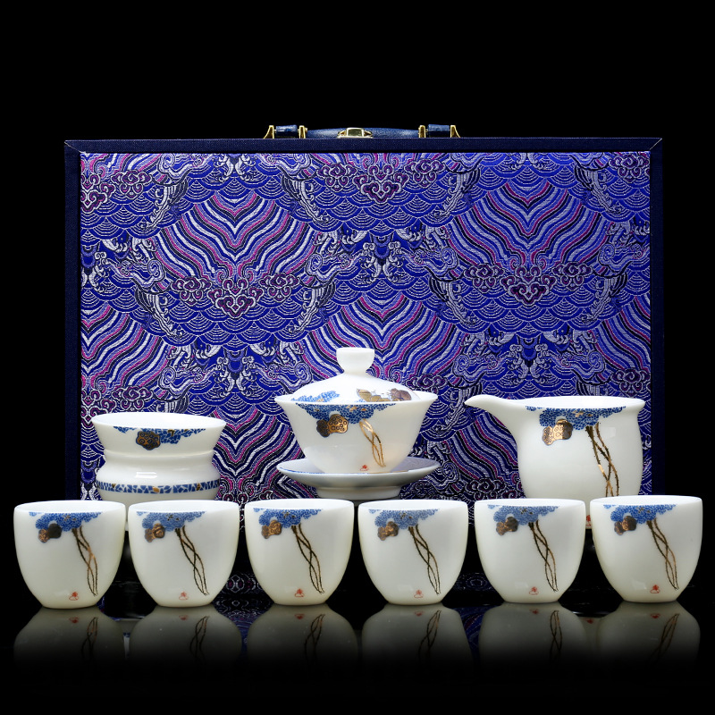 德化建白瓷羊脂玉陶瓷功夫茶具套装定制礼品定制LOGO木制礼盒包装