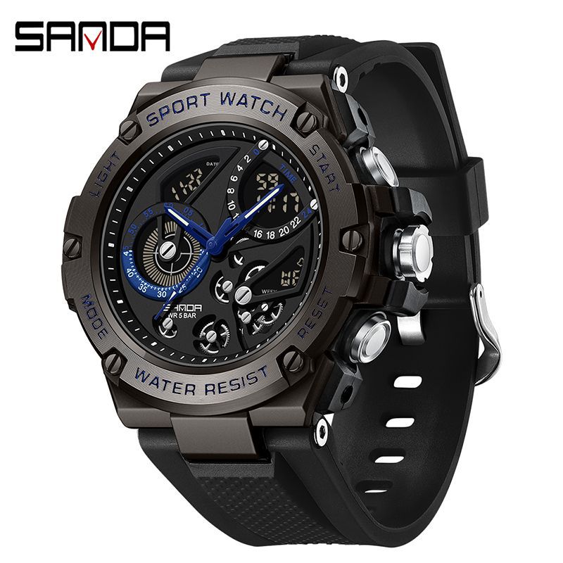 Sanda reloj, reloj electrónico multifuncional para estudiantes de secundaria junior, despertador de luz nocturna coreano, reloj masculino a prueba de agua y choque
