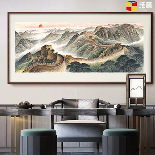 定制青绿山水吴广现代简约客厅背景墙挂画办公室风景装饰国画