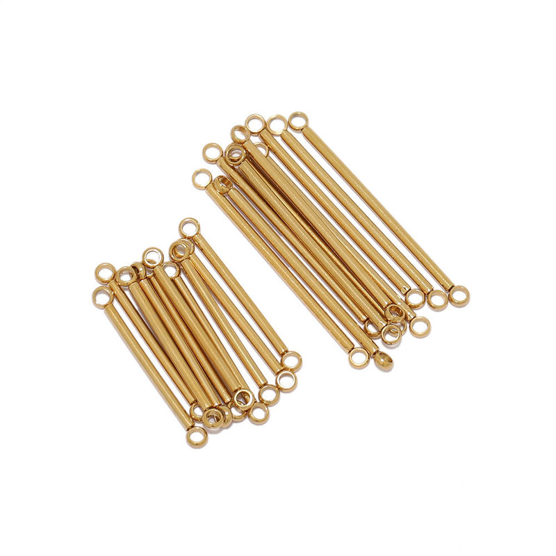 Stainless steel round rod welded double ring 18K gold color plated straight rod DIY necklace earrings ear buckle jewelry accessories cross border