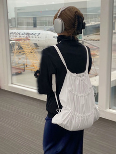 White backpack, nylon water repellent shoulder bag, drawstring, South Korea