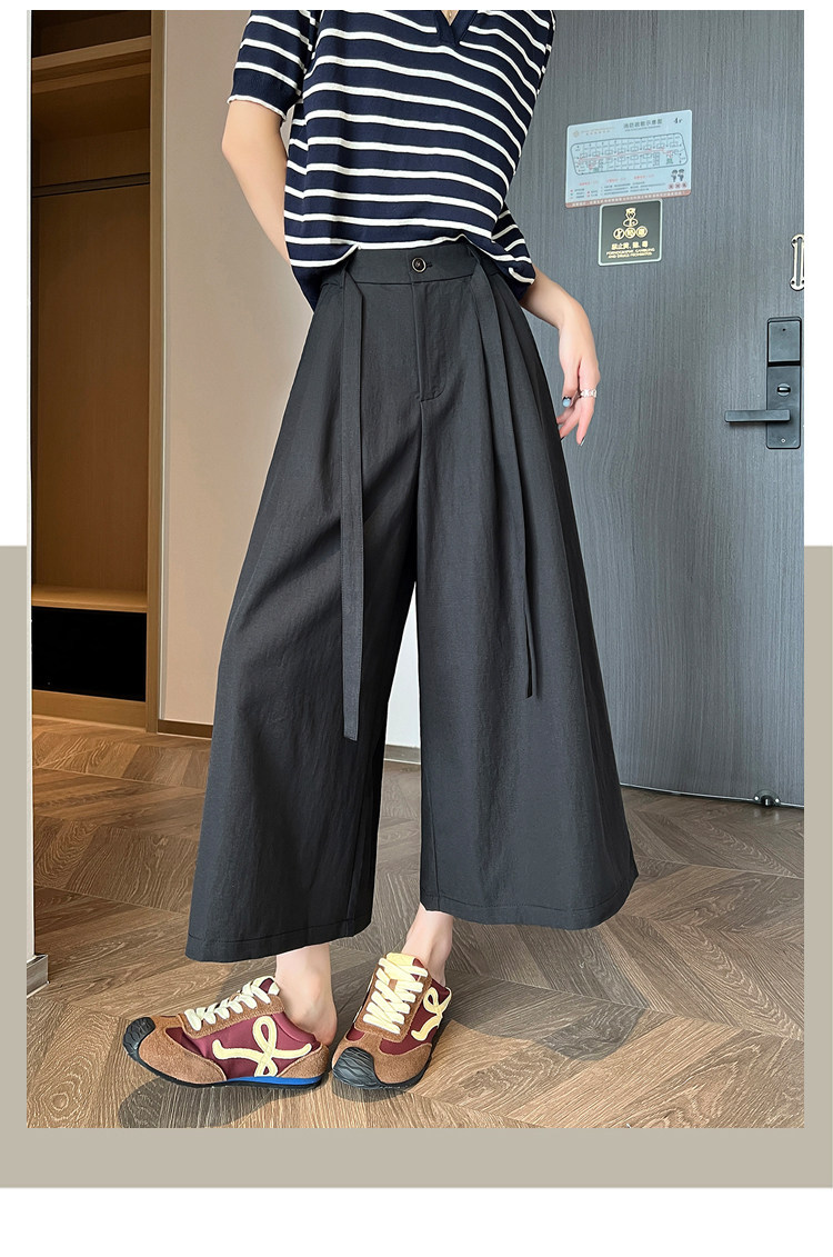 Quần culottes nữ ống rộng cạp cao suông rủ dáng dài 9 phân chất liệu lụa mát mùa hè — màu đen chi tiết 29