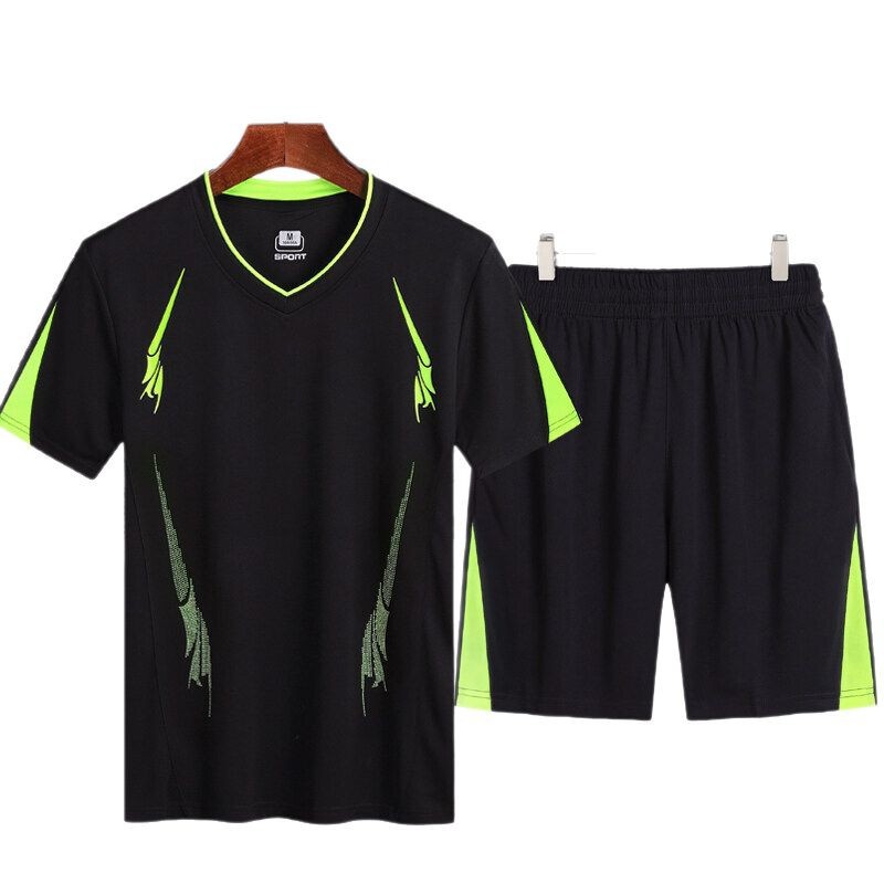 Traje deportivo de tamaño king para hombres de verano running mangas cortas running trajes de fitness para hombres sueltos camisetas de baloncesto de cuello en V dos piezas set