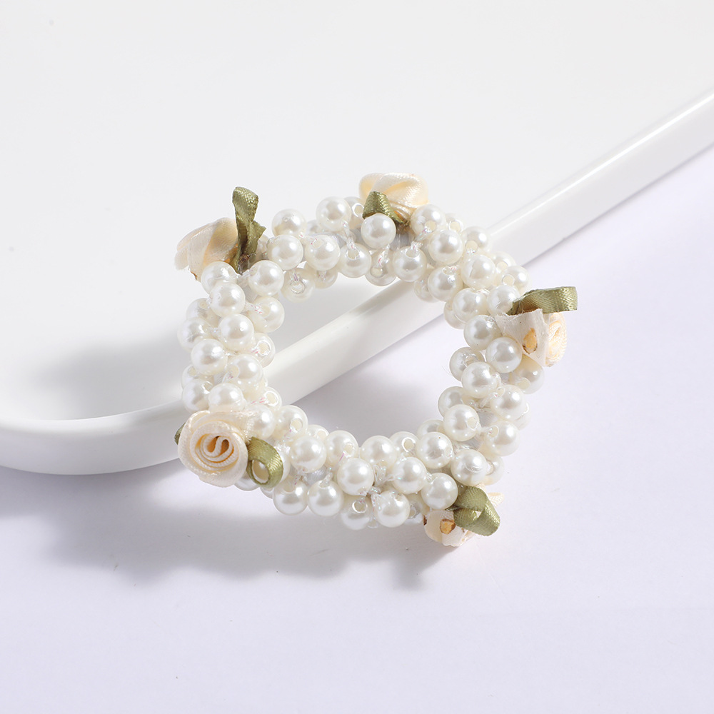 Women's Gender Beaded Design Sweet Women's Rose Imitation Pearl Beaded Hair Tie