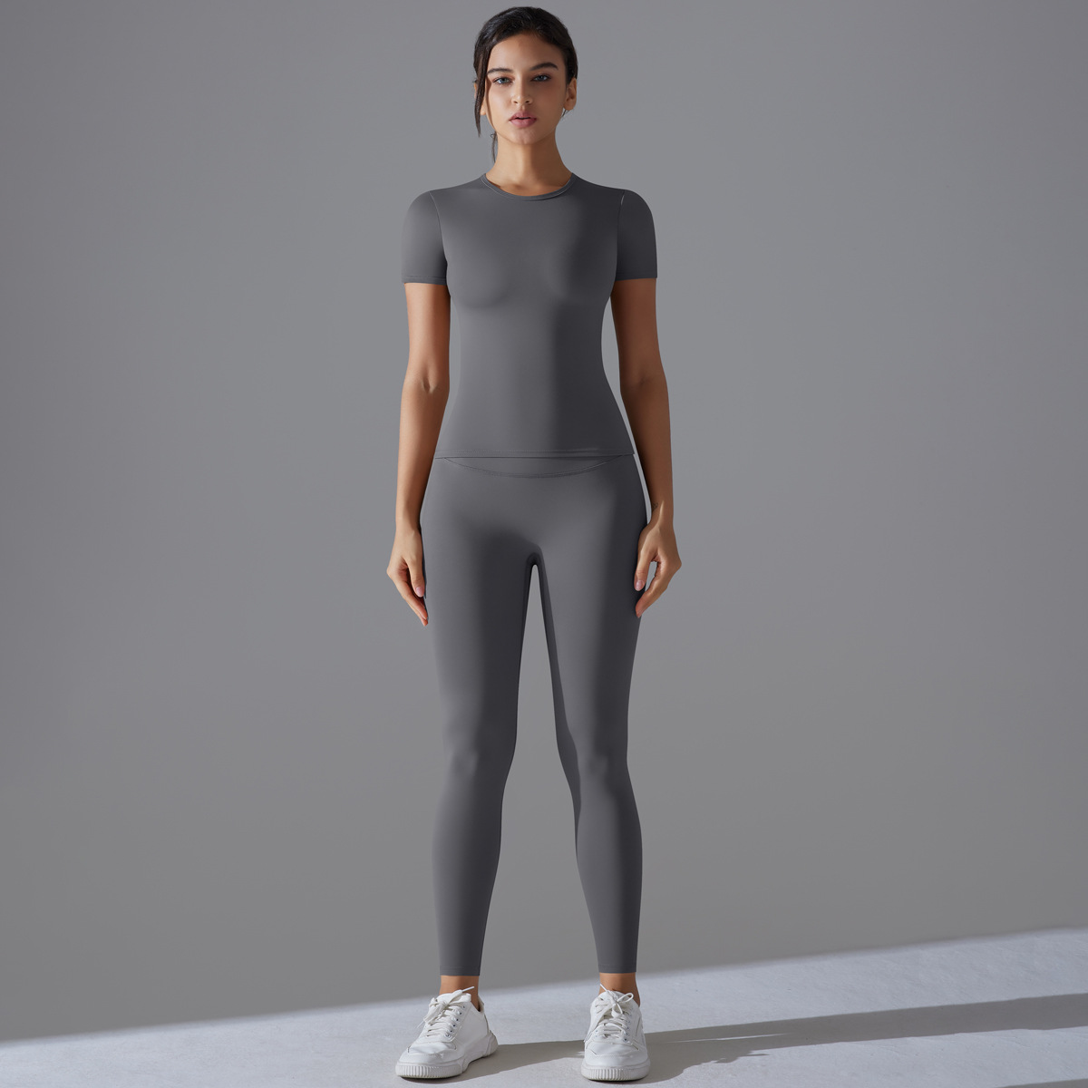 Nuevo color sólido de doble cara abrasiva ajustada alta elástica trajes de yoga transpirables para correr fitness trajes de yoga para mujeres image 11