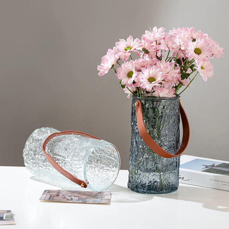 Скандинавский минимализм ins ветер кожаная ручная стеклянная ваза прозрачная и богатая бамбуковая гидропонная цветочная горшка с цветами