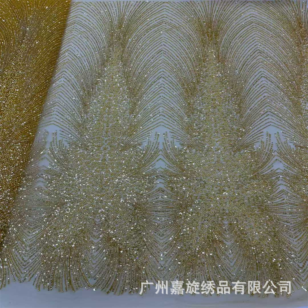Gao Ding cola vestido de boda vestido de tela de bordado de perlas brillante perlas tubo de tela de bordado de boda