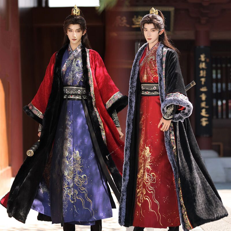 Original Hanfu 2025 New Autumn/Winter Ethnic Style Cross-Collar Long Robe with Fleece Xizang Style Travel Photography Zhang Qiling Cos Costume