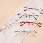 百世芬新款S7018T双色淑女眼镜超轻纯钛半框女小框优雅老花眼镜架