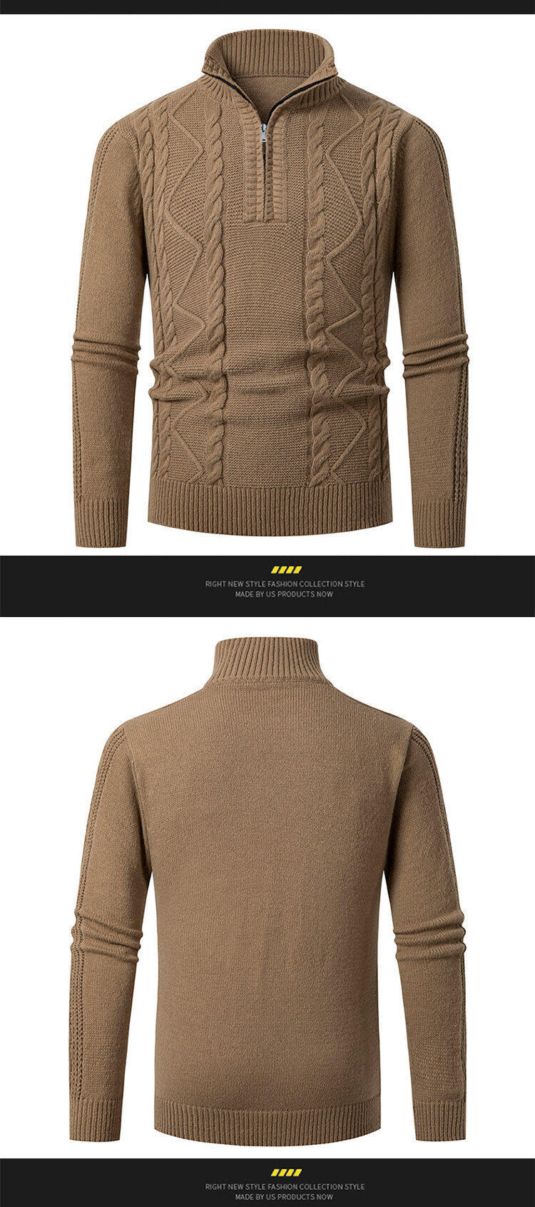 Men's Slim-Fit Knit Sweater – Korean-Inspired Layering Piece (Brown/Dark Gray/Black/Khaki, M-3XL)_viptrois.com