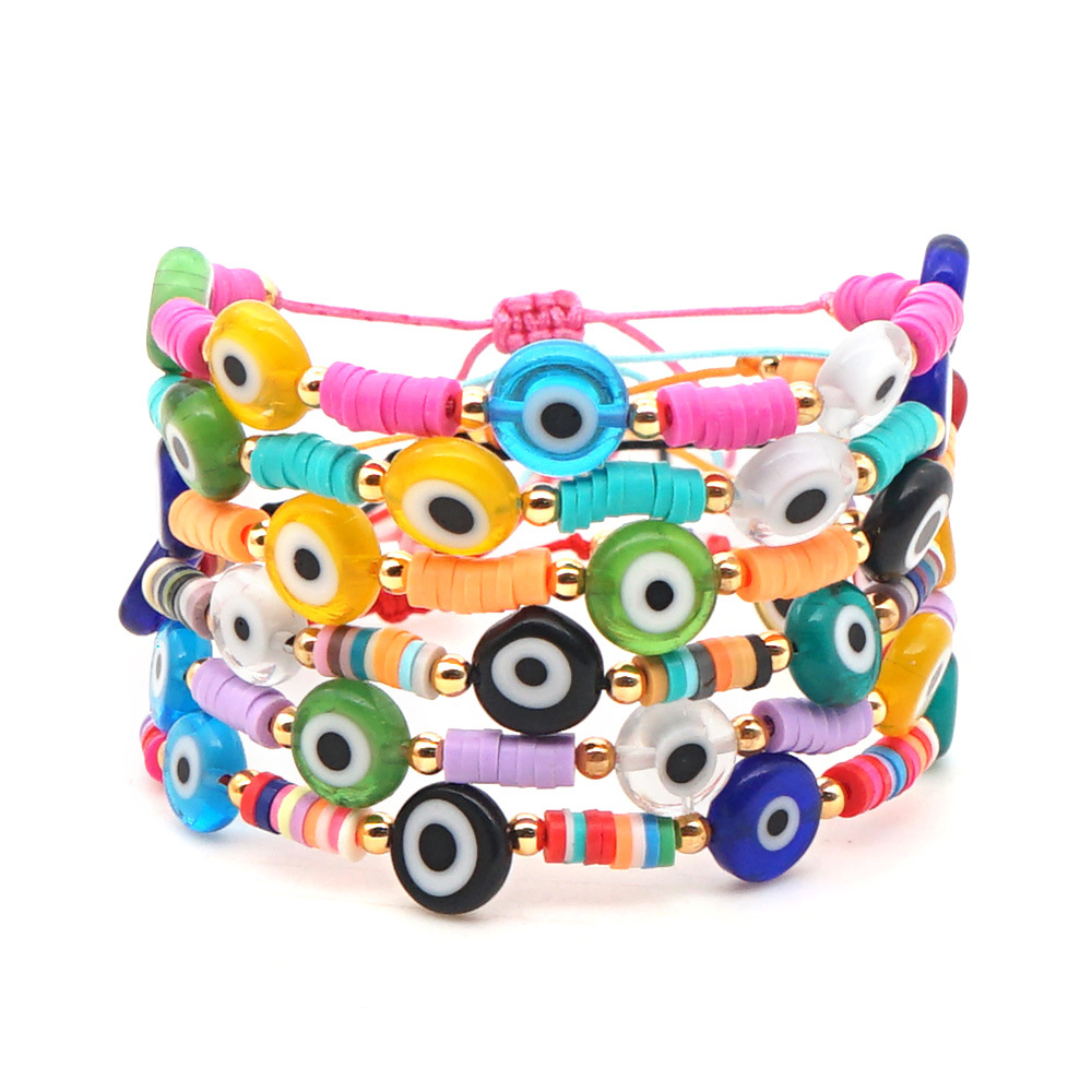 ethnic style candy color soft pottery glass eye bead couple braceletpicture2