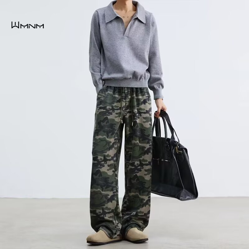 Camouflage Cargo Pants Men Spring High Street Vibe Wide-Leg Pants Trendy Brand Cool Straight Pants Cityboy Casual Pants