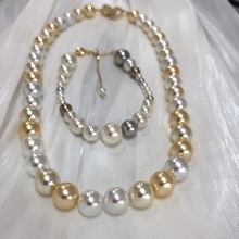 春夏爆款正圆强光南洋白蝶皇后珍珠项链 澳白金珠混彩人造海水珠