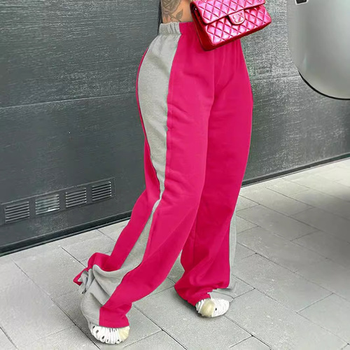 2024 Spring/Summer/Autumn Amazon European and American Cross-Border Women's Elastic-Waist Color-Block Straight-Leg Wide-Leg Sweatpants—Women’s Color-Block Design