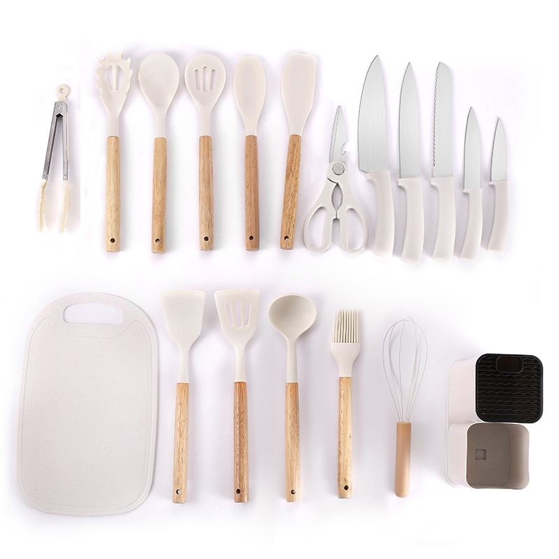 Cuchillos de cocina de silicona 19pcs set 1200g-米 blanco