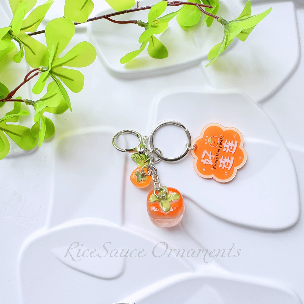 Acrylic Fruit Keychain Pendant, Cute Mini Charm with Leaf Tag, Single or Multi‑Piece Options