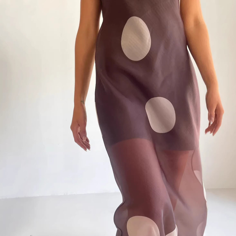 European and American 2026 Summer New Women's Fitted Strapless Dress, Polka Dot Tube Top, Stylish and Fashionable See-Through Long Dress