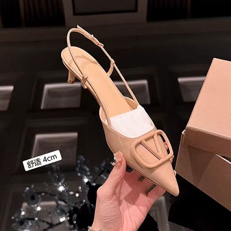 Nude Pointed Toe V-Buckle High Heels for Women 2025 Summer New Stiletto Toe-Back Hollow Shoes Sandals European and American Trend
