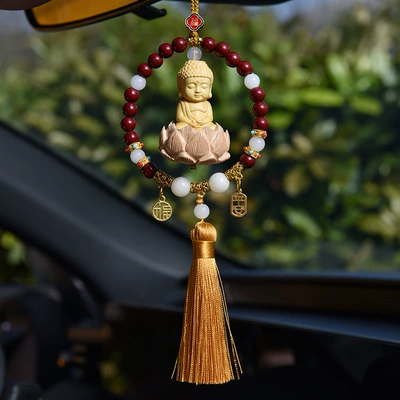 Small Buddha Pendant for Car Interior — Car hanging - peaceful-blessing-little-buddha-yellow