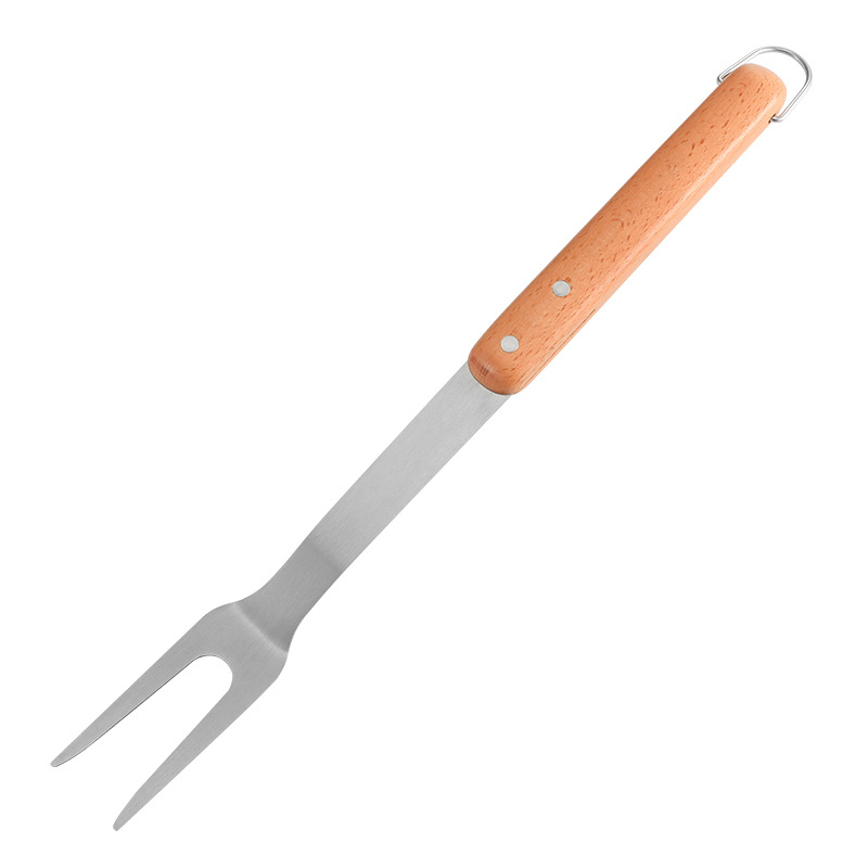 Juego de utensilios para hornear de acero inoxidable, mango de madera, herramienta para barbacoa, juego de tres piezas, accesorios para barbacoa portátiles al aire libre, clip para alimentos con mango de haya