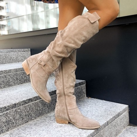 Spring Festival Is Not Closed for Business. Autumn Style 2021 Winter Low-Heeled Side Zipper Extra Large Size 44 45 Suede High-Top Women's Boots