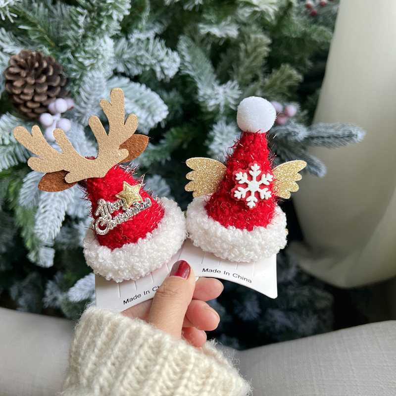 Navidad transfronteriza pequeña gorra lindos broches coreanos simple peluche adornos para el cabello adorables decoraciones de alce al por mayor