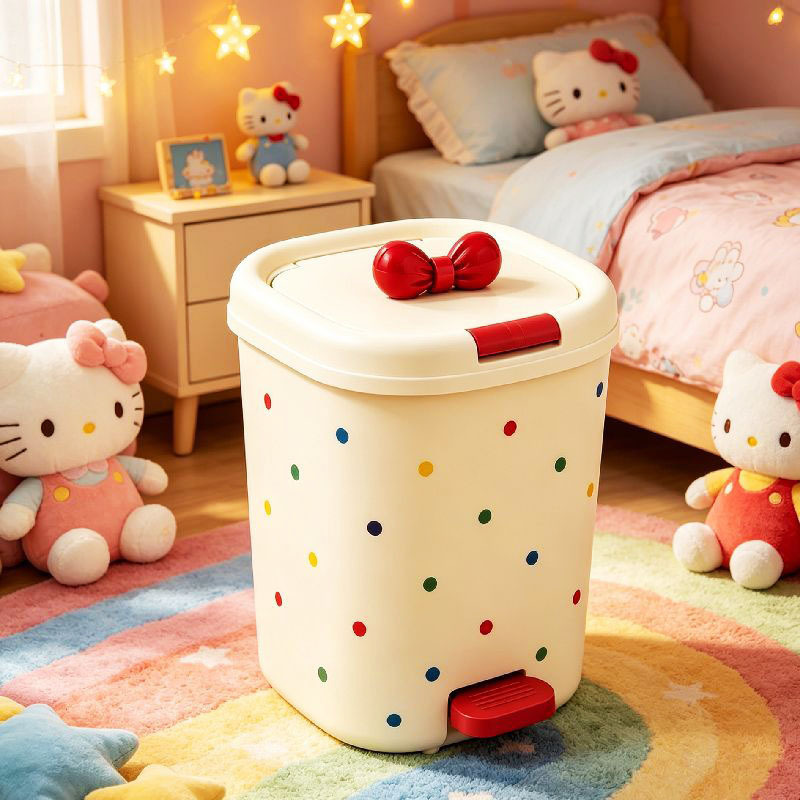 Highly Attractive Bowknot Polka Dot Trash Can for Living Room, Kitchen, Bedroom, Large Capacity Waste Bin for Bathroom