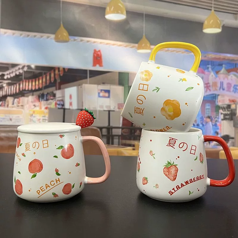 Милый мультяшный рисунок с крышкой ложка большой ёмкости керамическая кружка домашний офис паре кофе овсяный завтрак чашка