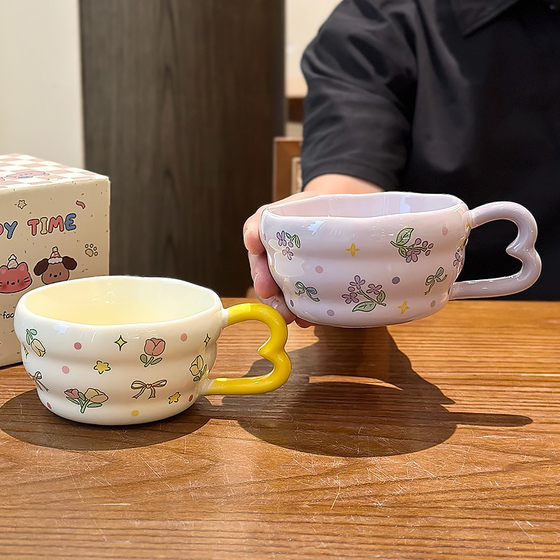 花朵早餐杯高颜值马克陶瓷水杯子盖勺可爱礼盒生日创意伴手礼男女|undefined