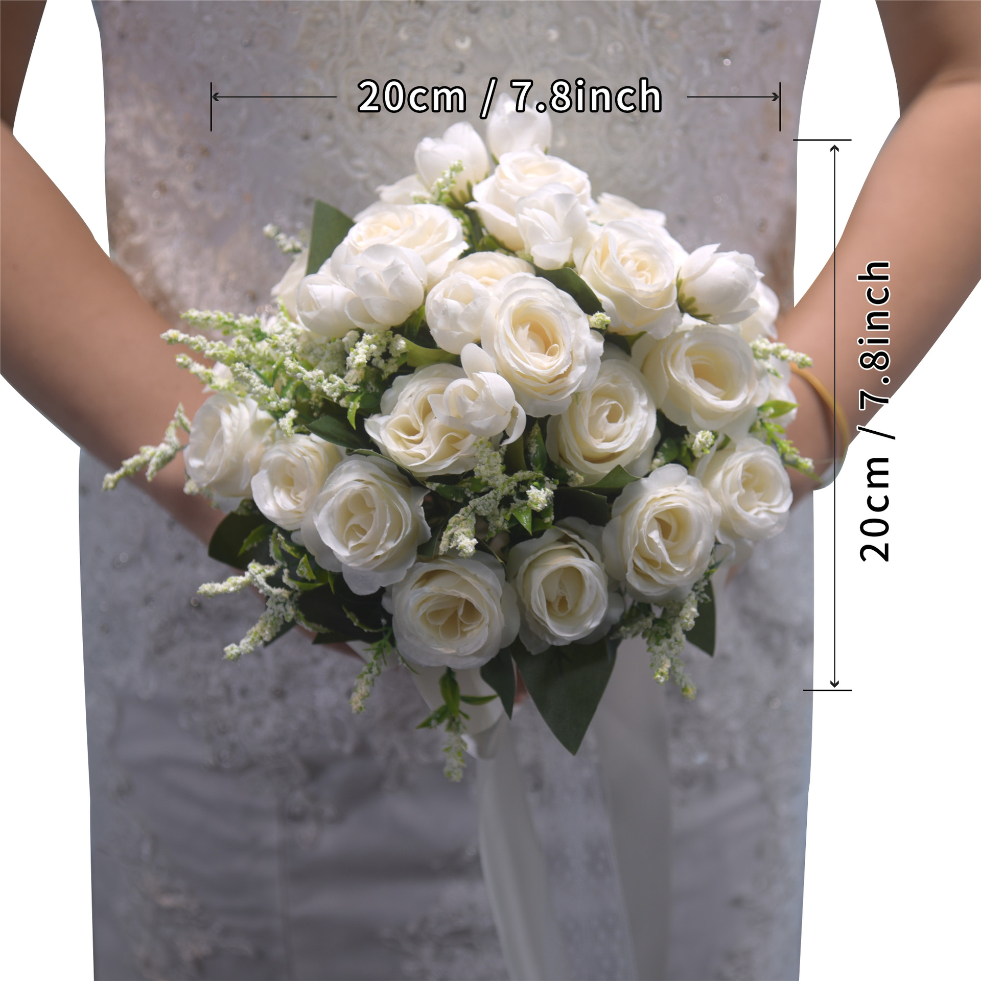 112 Ángel eterno mano flores de boda boda certificado de boda simulación ramo de flores vestido de boda fotos props mano