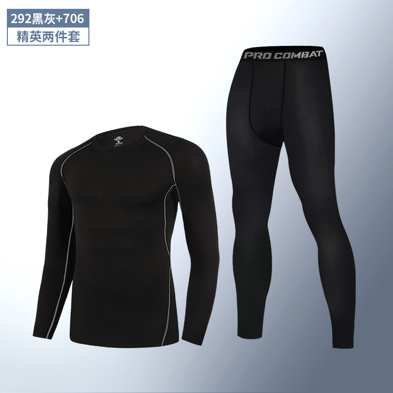 Medias de secado rápido para hombres de manga larga cálido entrenamiento para correr equipo de fitness otoño e invierno traje deportivo elástico alto